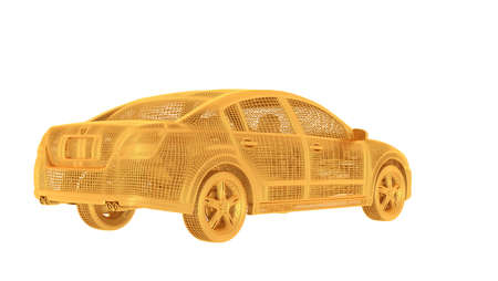 3d rendering of a wired object in yellow on isolated on white backgroundの写真素材