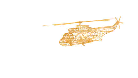 3d rendering of a wired object in yellow on isolated on white backgroundの写真素材