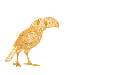 3d rendering of a wired object in yellow on isolated on white backgroundの写真素材