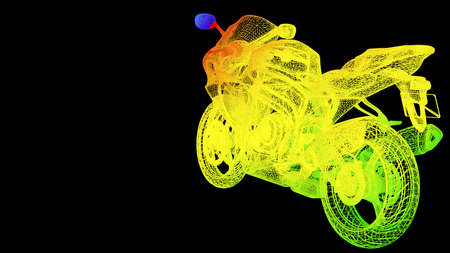 3d rendering of an outline rainbow color object isolated on blackの写真素材