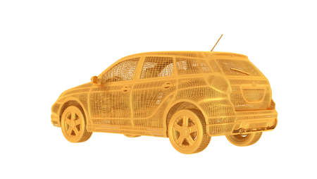 3d rendering of a wired object in yellow on isolated on white backgroundの写真素材
