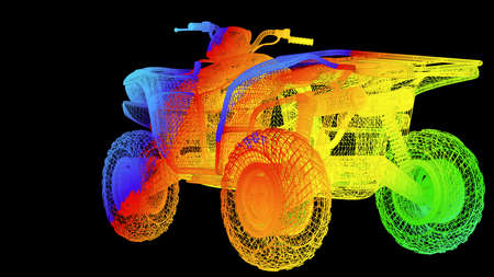 3d rendering of an outline rainbow color object isolated on blackの写真素材