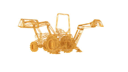 3d rendering of a wired object in yellow on isolated on white backgroundの写真素材