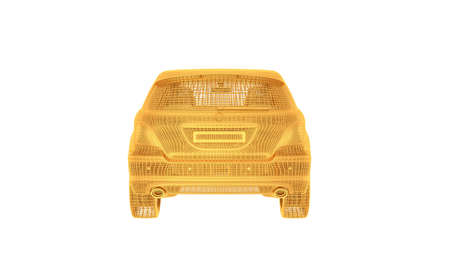 3d rendering of a wired object in yellow on isolated on white backgroundの写真素材