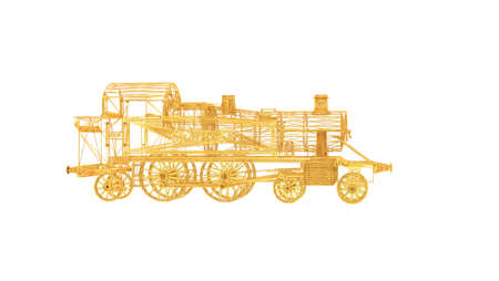 3d rendering of a wired object in yellow on isolated on white backgroundの写真素材