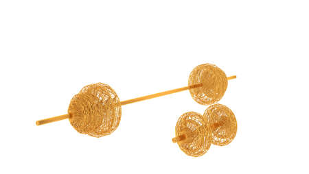 3d rendering of a wired object in yellow on isolated on white backgroundの写真素材