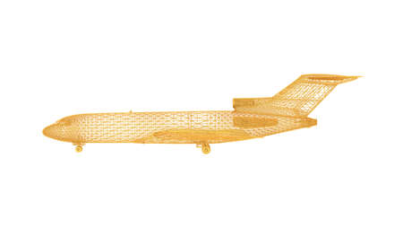3d rendering of a wired object in yellow on isolated on white background