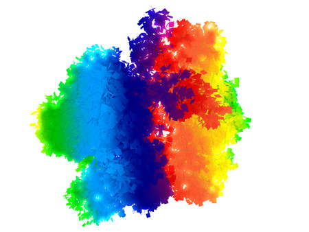 3d rendering of a rainbow colorful tree isolated on white backgroundの写真素材