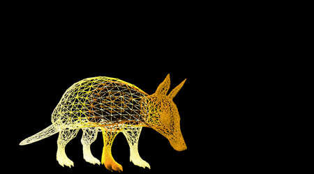 3d rendering of an animal wireframe isolated on a black backgroundの写真素材