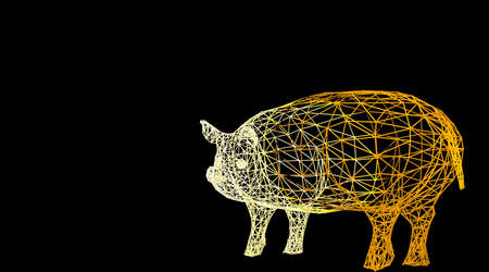 3d rendering of an animal wireframe isolated on a black backgroundの写真素材