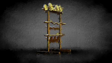 3d rendering of a golden gym equipment on a dark backgroundの写真素材