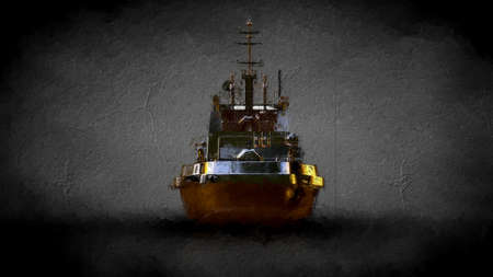 3d rendering of a golden ship on a dark backgroundの写真素材