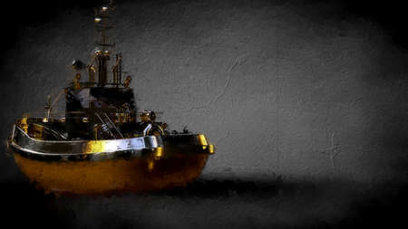 3d rendering of a golden ship on a dark backgroundの写真素材
