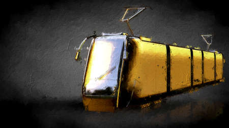 3d rendering of a golden train on a dark backgroundの写真素材
