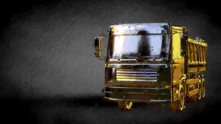3d rendering of a golden truck on a dark backgroundの写真素材
