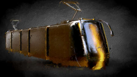 3d rendering of a golden train on a dark background