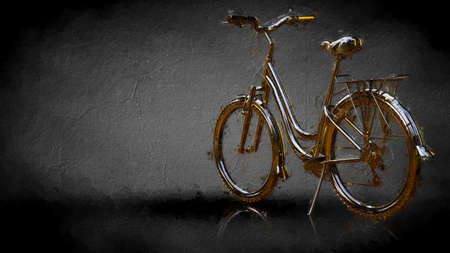 3d rendering of a golden bike on a dark backgroundの写真素材