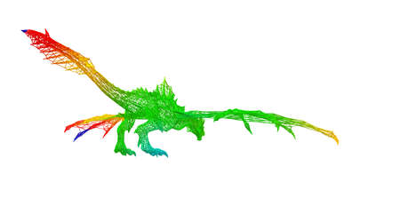 3d rendering of an outlined colorful rainbow animal on whiteの写真素材