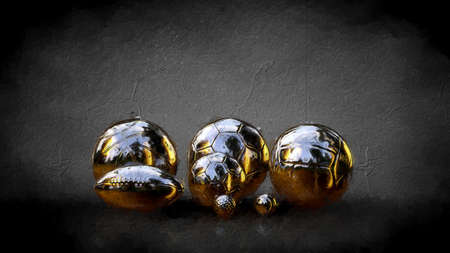 3d rendering of a golden ball on a dark backgroundの写真素材