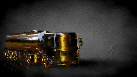 3d rendering of a golden truck on a dark backgroundの写真素材