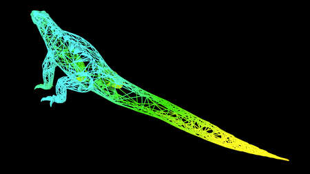 3d rendering of an artistic object made with colorful rope lines isolated on blackの写真素材