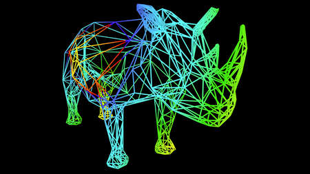 3d rendering of an artistic object made with colorful rope lines isolated on blackの写真素材