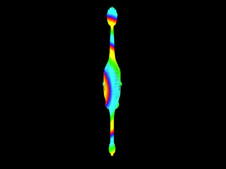 3d rendering of a colorful dino isolated on black backgroundの写真素材