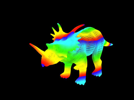 3d rendering of a colorful dino isolated on black backgroundの写真素材