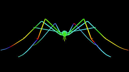 3d rendering of an artistic object made with colorful rope lines isolated on blackの写真素材