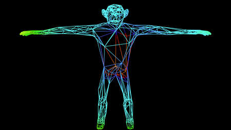 3d rendering of an artistic  object made with colorful rope lines isolated on blackの写真素材