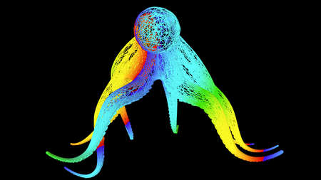 3d rendering of an artistic object made with colorful rope lines isolated on blackの写真素材