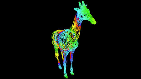 3d rendering of an artistic object made with colorful rope lines isolated on blackの写真素材