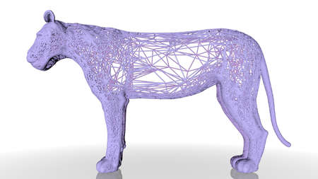 3d rendering of an artistic animal with reflection isolated on white backgroundの写真素材