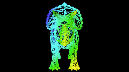 3d rendering of an artistic object made with colorful rope lines isolated on blackの写真素材