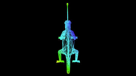 3d rendering of an artistic  object made with colorful rope lines isolated on blackの写真素材
