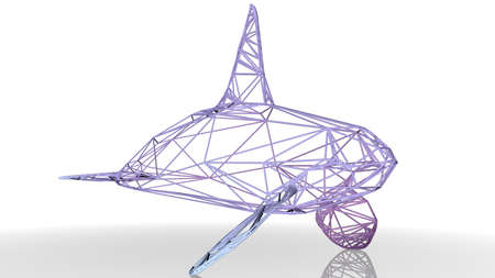 3d rendering of an artistic animal with reflection isolated on white backgroundの写真素材