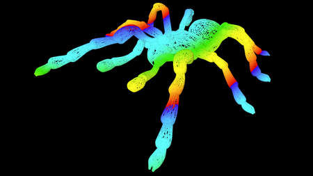 3d rendering of an artistic object made with colorful rope lines isolated on blackの写真素材