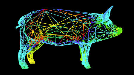 3d rendering of an artistic object made with colorful rope lines isolated on blackの写真素材