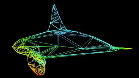 3d rendering of an artistic object made with colorful rope lines isolated on blackの写真素材
