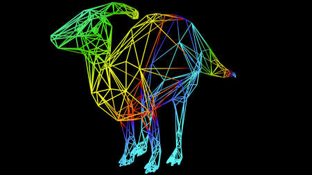 3d rendering of an artistic object made with colorful rope lines isolated on blackの写真素材