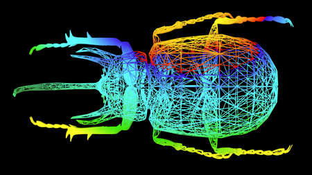 3d rendering of an artistic  object made with colorful rope lines isolated on blackの写真素材