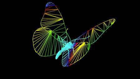 3d rendering of an artistic  object made with colorful rope lines isolated on blackの写真素材