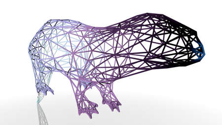 3d rendering of an artistic animal with reflection isolated on white backgroundの写真素材