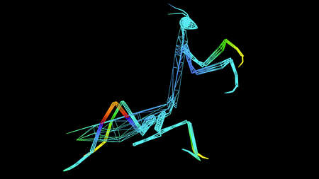 3d rendering of an artistic object made with colorful rope lines isolated on blackの写真素材