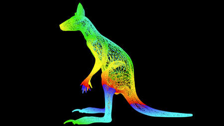 3d rendering of an artistic object made with colorful rope lines isolated on blackの写真素材