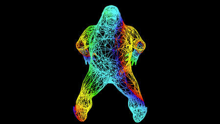 3d rendering of an artistic object made with colorful rope lines isolated on blackの写真素材