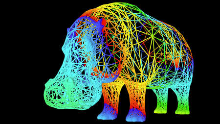 3d rendering of an artistic object made with colorful rope lines isolated on blackの写真素材