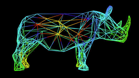 3d rendering of an artistic object made with colorful rope lines isolated on blackの写真素材