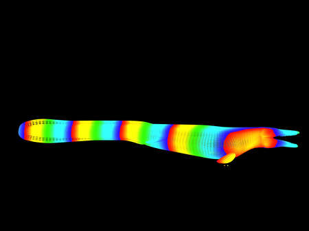 3d rendering of a colorful dino isolated on black backgroundの写真素材