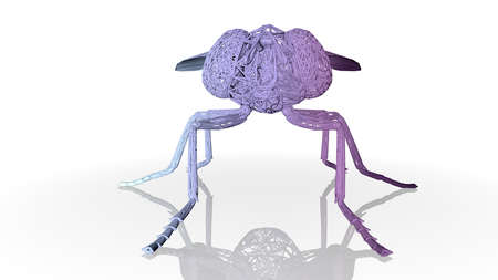 3d rendering of an artistic animal with reflection isolated on white backgroundの写真素材